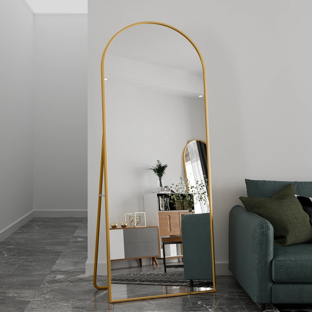 180x80 cm Full Body Mirror Tempered Glass Aluminum Alloy Frame Stand Mirror Full Body Mirror Standing Mirror Gold
