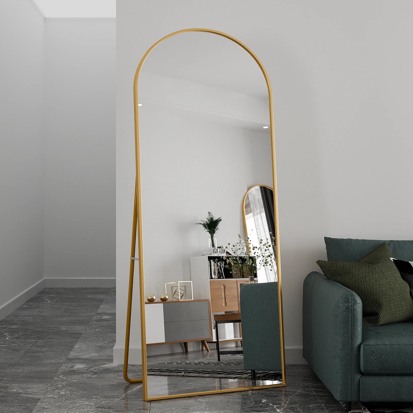 180x80 cm Full Body Mirror Tempered Glass Aluminum Alloy Frame Stand Mirror Full Body Mirror Standing Mirror Gold