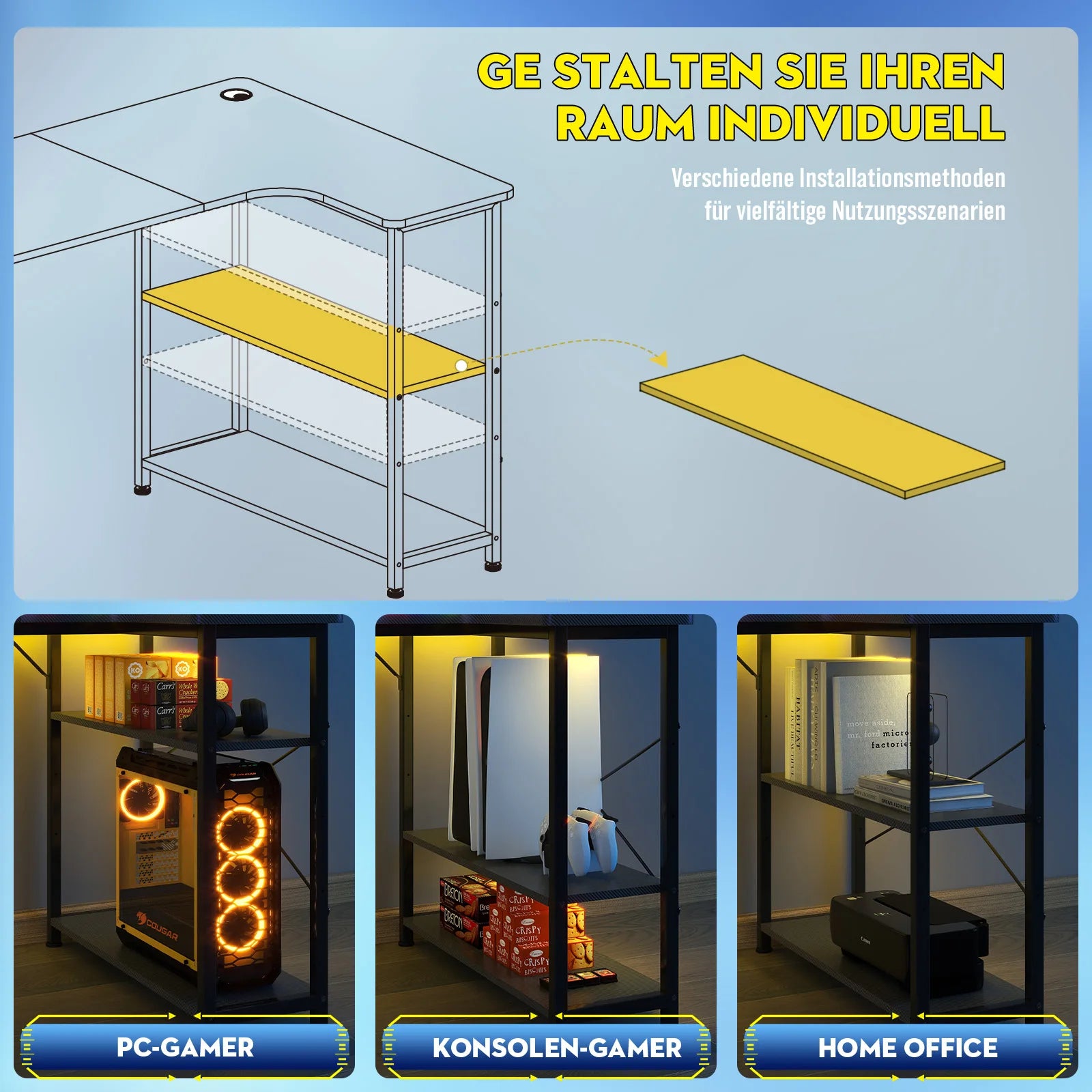 COMHOMA Desk Gaming table with Shelf 100cm Computer table L Shape PC table for office Home Office
