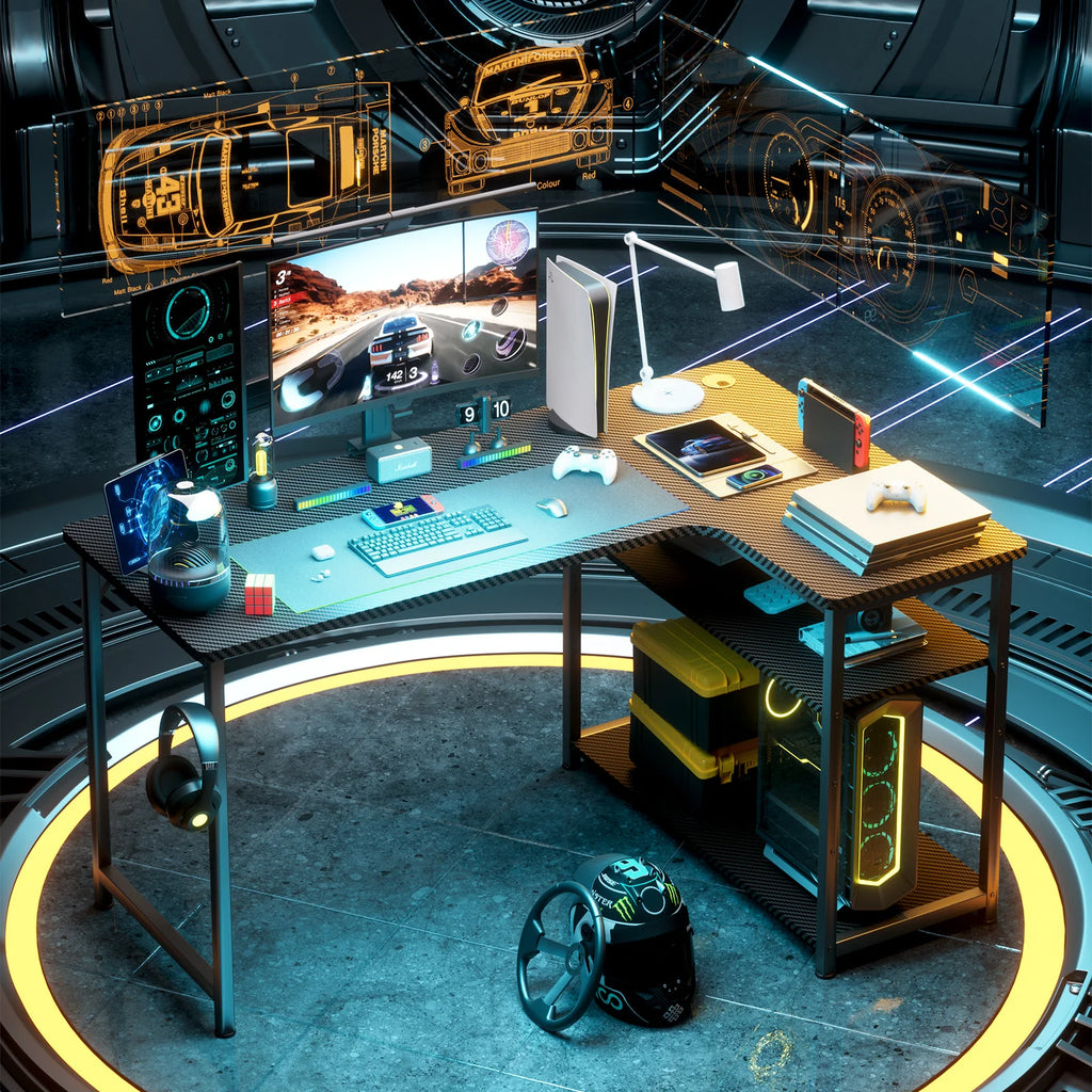 COMHOMA Desk Gaming table with Shelf 100cm Computer table L Shape PC table for office Home Office