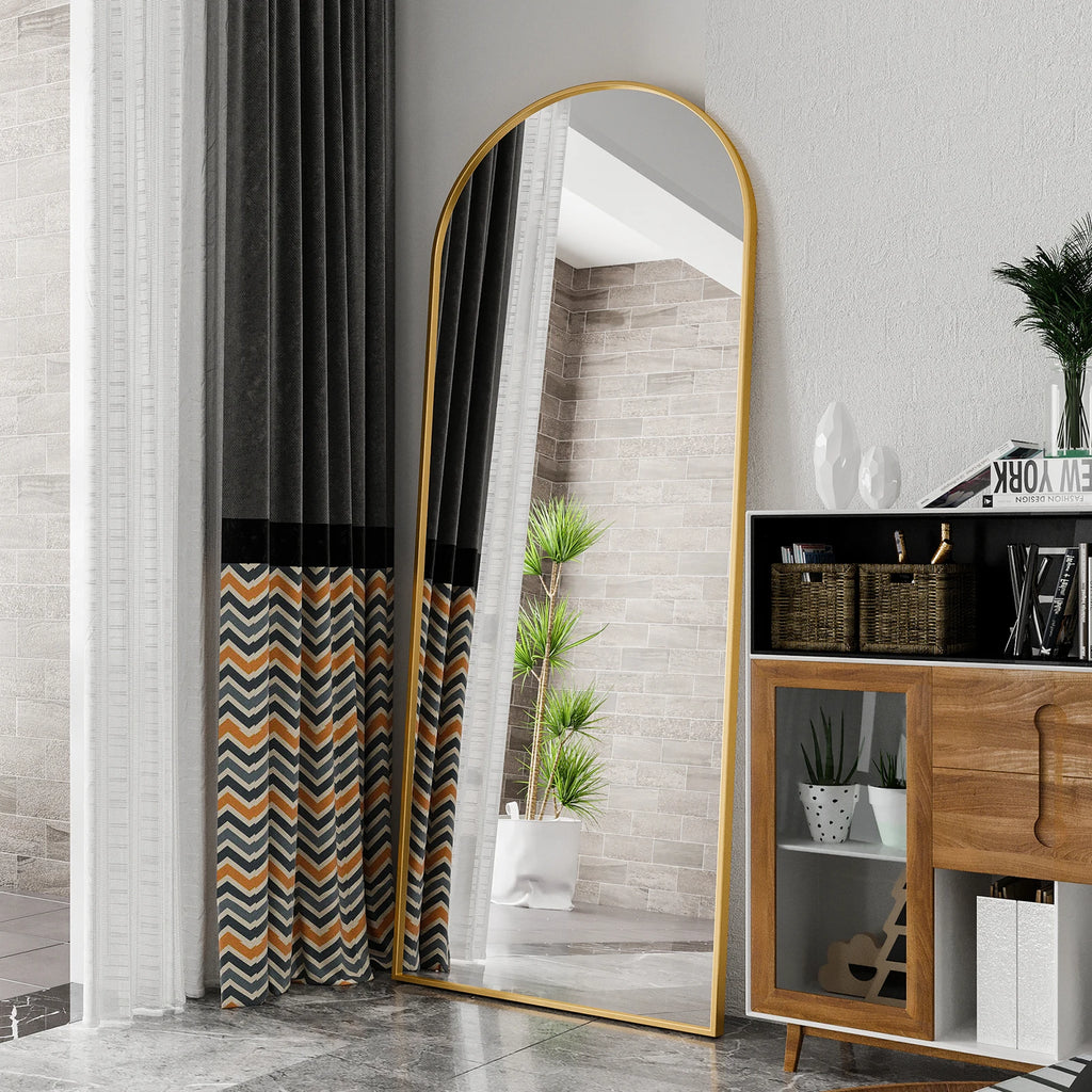 180x80 cm Full Body Mirror Tempered Glass Aluminum Alloy Frame Stand Mirror Full Body Mirror Standing Mirror Gold