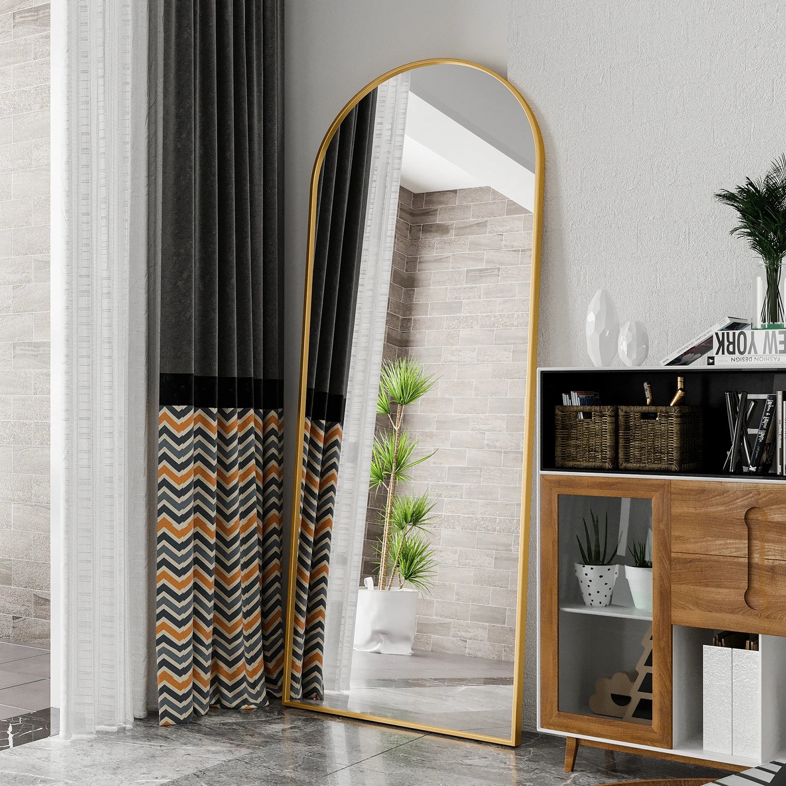 180x80 cm Full Body Mirror Tempered Glass Aluminum Alloy Frame Stand Mirror Full Body Mirror Standing Mirror Gold