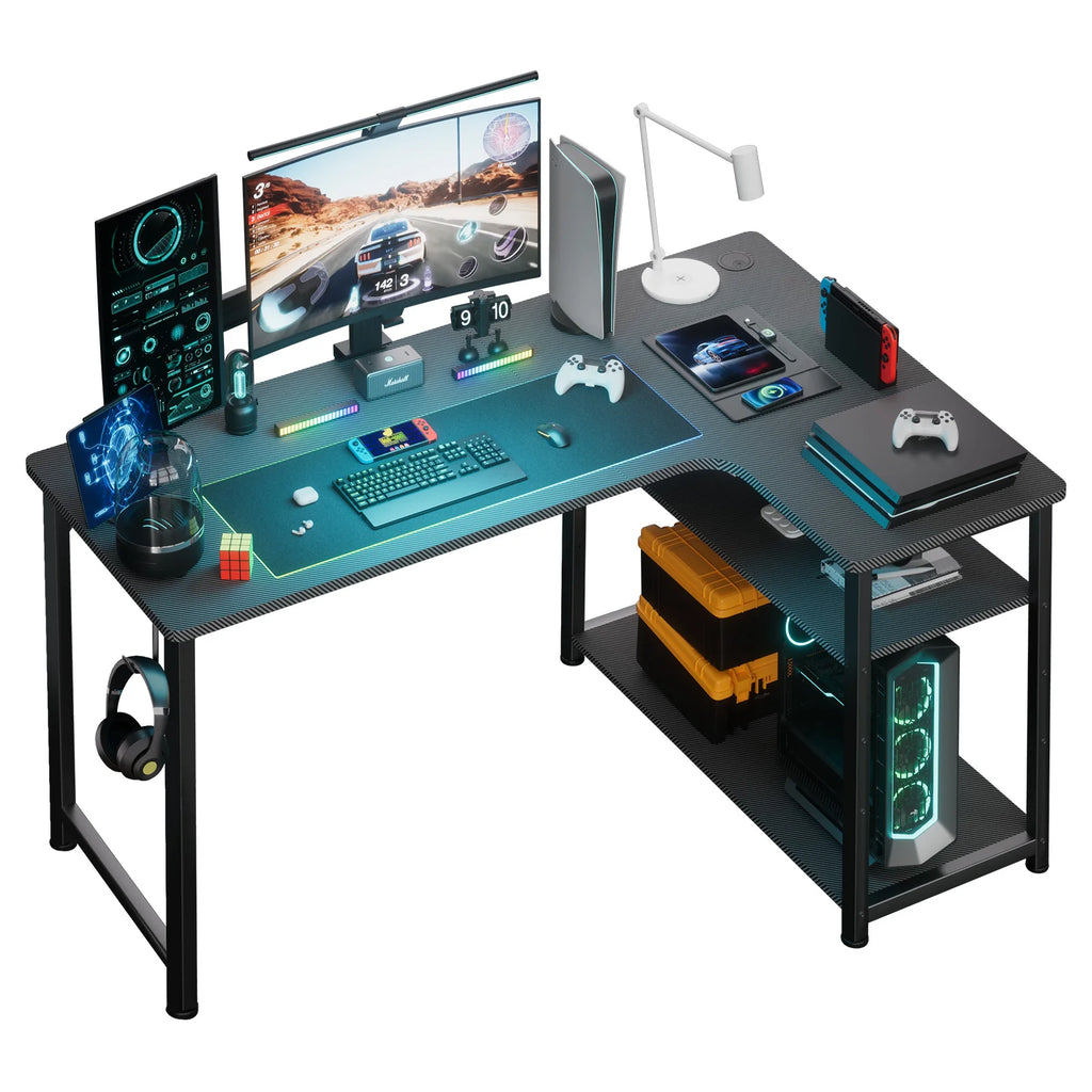 COMHOMA Desk Gaming table with Shelf 100cm Computer table L Shape PC table for office Home Office