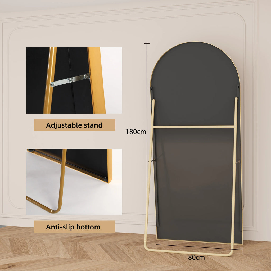 180x80 cm Full Body Mirror Tempered Glass Aluminum Alloy Frame Stand Mirror Full Body Mirror Standing Mirror Gold
