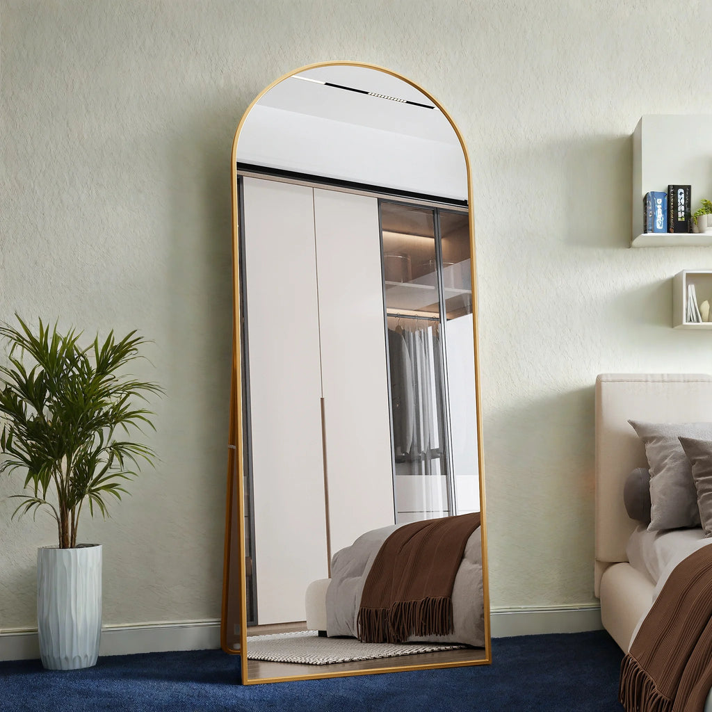 180x80 cm Full Body Mirror Tempered Glass Aluminum Alloy Frame Stand Mirror Full Body Mirror Standing Mirror Gold