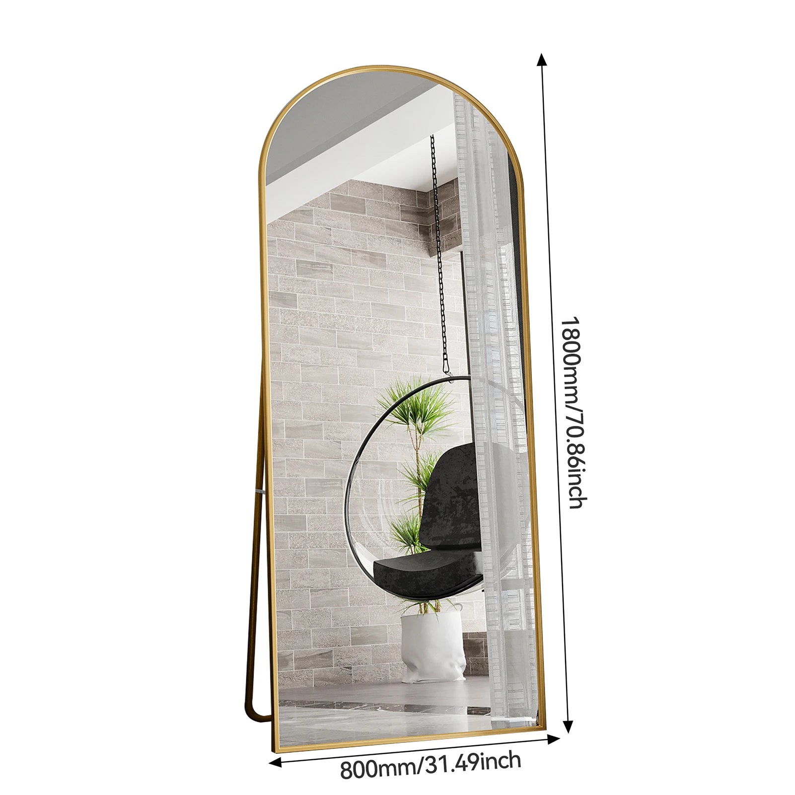 180x80 cm Full Body Mirror Tempered Glass Aluminum Alloy Frame Stand Mirror Full Body Mirror Standing Mirror Gold