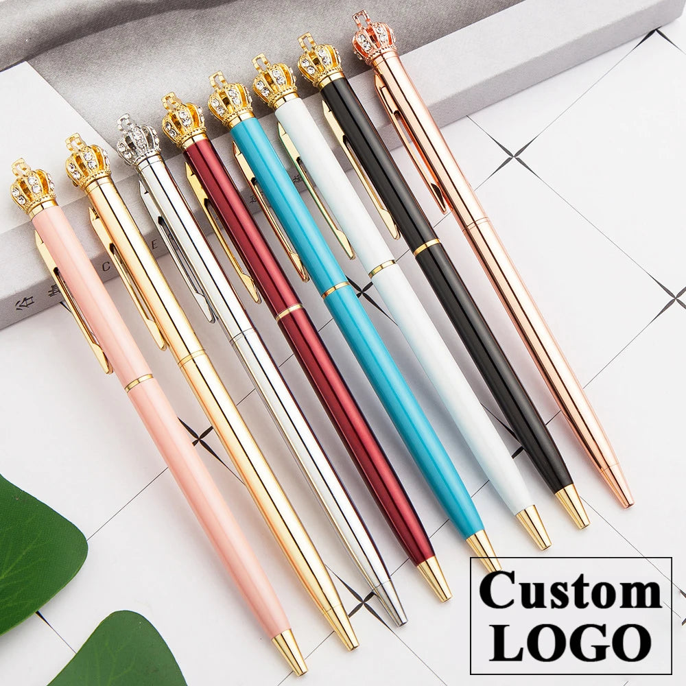 Crown Metal Ballpoint Pen Promotional Gifts Crystal Pen Luxury Customized Logo Ballpoint Pen Wedding Birthday Gift Engraved Name