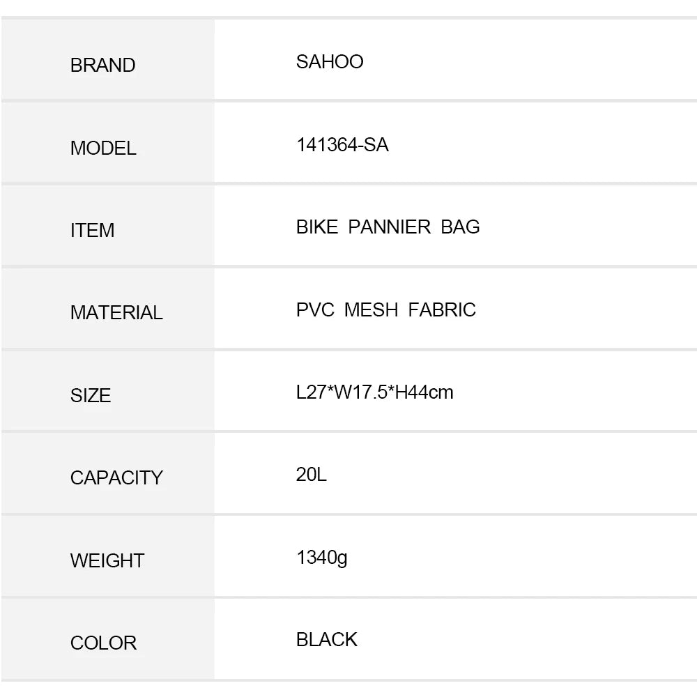 Sahoo 141364-SA 20L Full Waterproof Dry Mountain Road Bike Bicycle Cycling Pannier Bag Back Rear Seat Trunk Bag Rack Pack