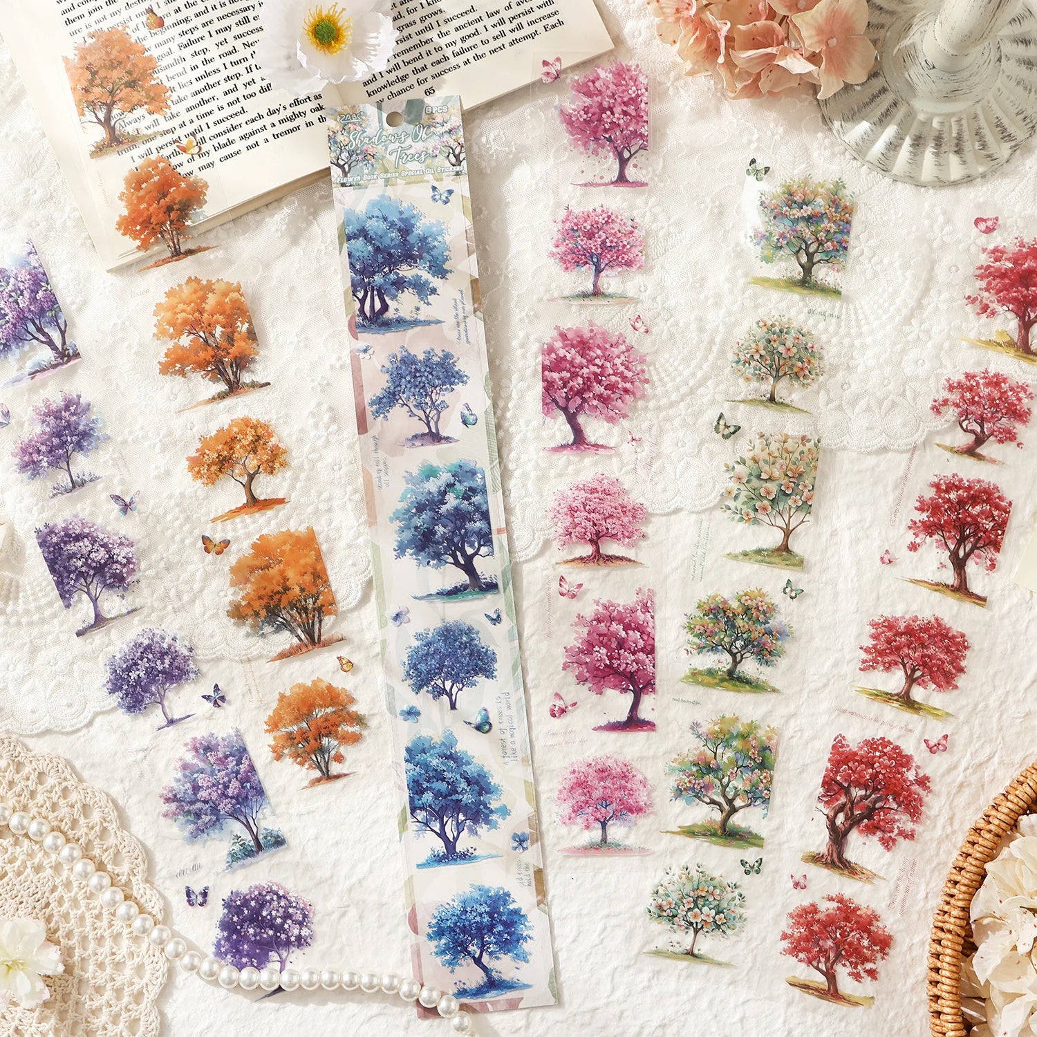 6sheets Plant Flower Decorative Sticker Large Size PET Hand Account Material Sticker Pack Scrapbook Diary Album Journal Planner