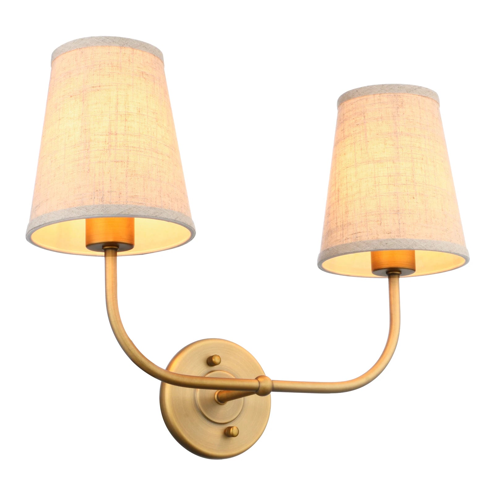 Permo Vintage Double Sconce Antique 2-Lights with Flared Funnel Linen Beige Fabric Shade