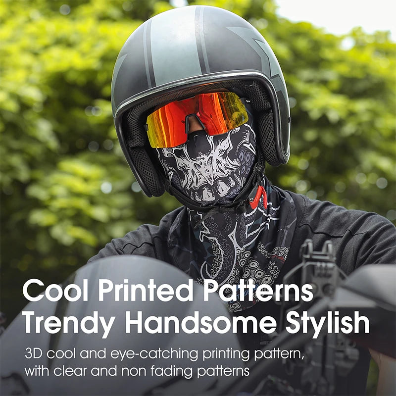 WEST BIKING 3D Skull Pattern Motorcycle Balaclava Summer UV Protection Cycing Caps For Men MTB Road Bike Full Face Ice Silk Mask