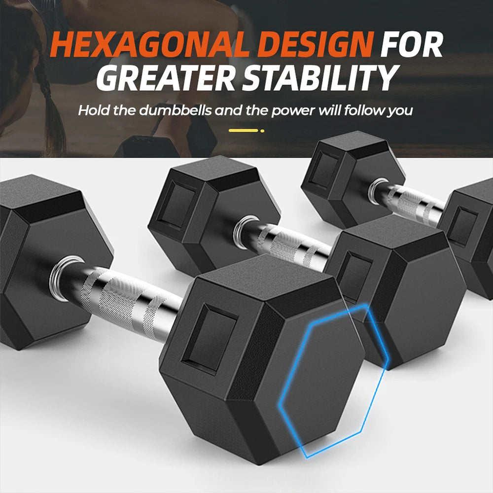 A Pair of Hexagonal Dumbbells, Pvc Coated, with a Metal Core Structure. Hexagonal Design Prevents Rolling. Available in Two Weights: 5kg and 10 Kilograms. This Fitness Equipment Is Suitable for Bodybuilding, Strength Training