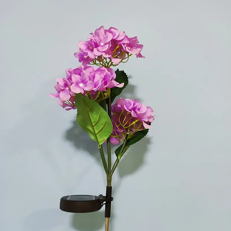 Hydrangea Flowers Lawn Light Garden Stakes Ground Lights Outdoor Decor Lamp Pathway Waterproof  Pond Floral Solar Powered Light