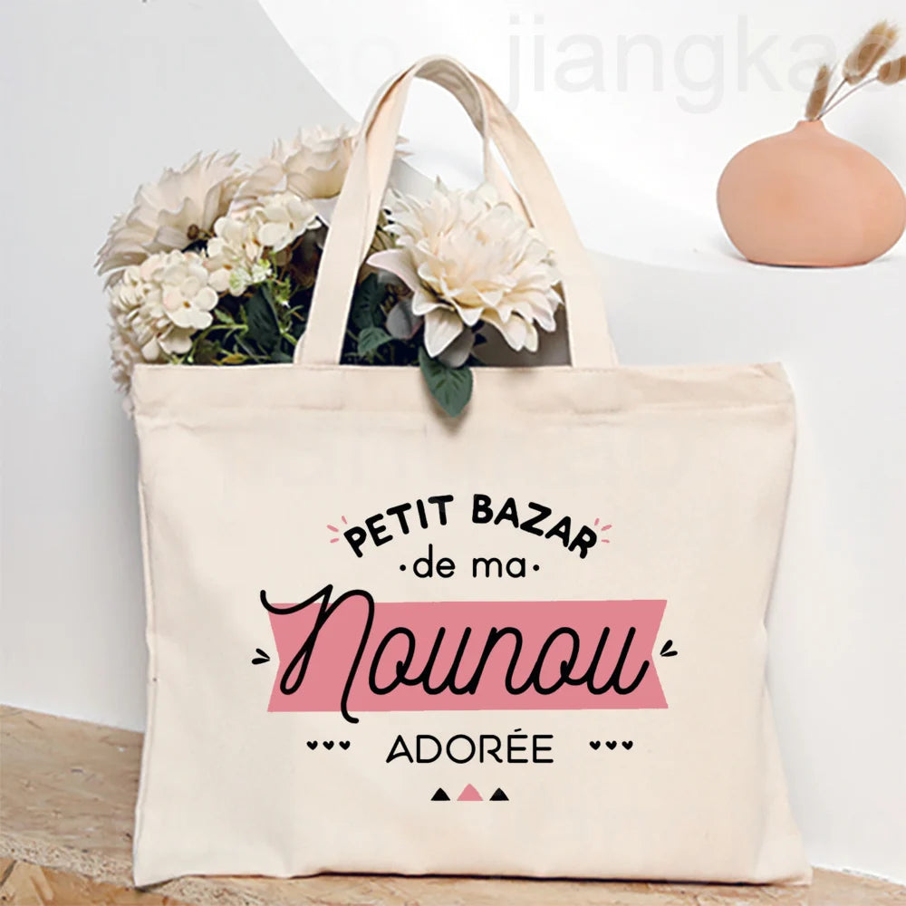 Thank You for Taking Care of Me Nanny Printed Tote Bag Female Shoulder Bag Canvas Handbags Women Shopping Bags Gift for Nounou