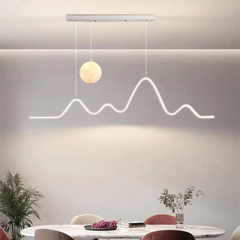 Modern Minimalist Restaurant Ceiling Chandelier Creative Wave Moon Kitchen Pendant Lamp Home Decor LED Bedroom Bar Hanging Light