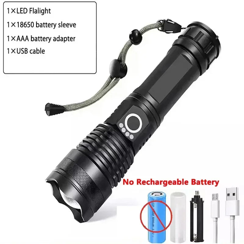 High Power XHP100 Led Flashlight Rechargeable 4 Core Torch Zoom Usb Hand Lantern For Camping, Outdoor & Emergency Use