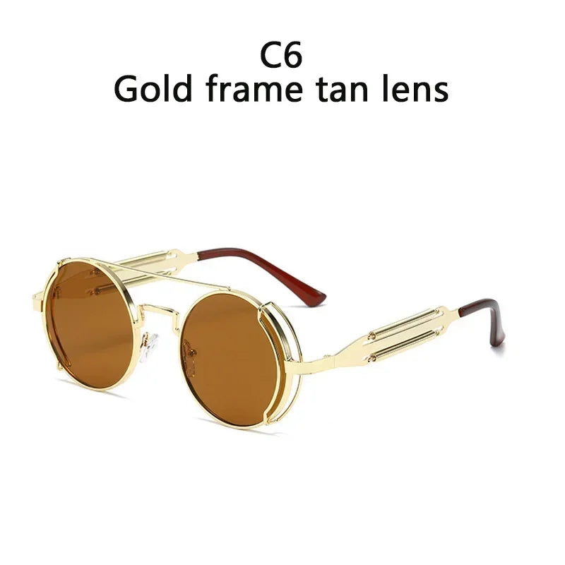 2022 New Metal Steampunk Sunglasses Men Women Fashion Round Glasses Bran age Sun Glasses High Quality Oculos de sol