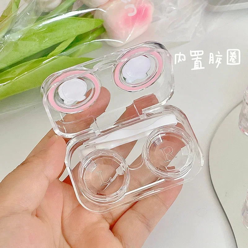 Pink Peach Clear Visible Contact Len Case NoScrew Lid Contact Lens Organizer Colored Contacts Lens Case Travel Organizer 2025New