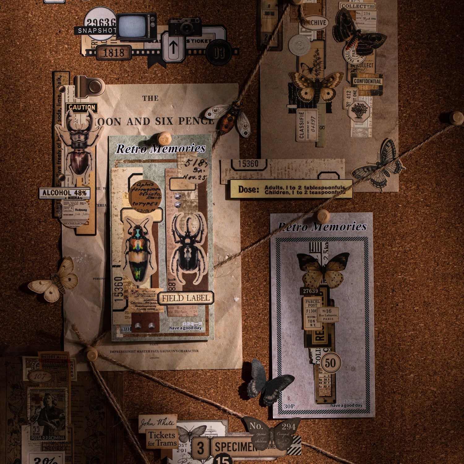 Retro Memories Series Vintage Butterfly Border Label Landscape Sticker Creative DIY Journal Material Collage Stationery