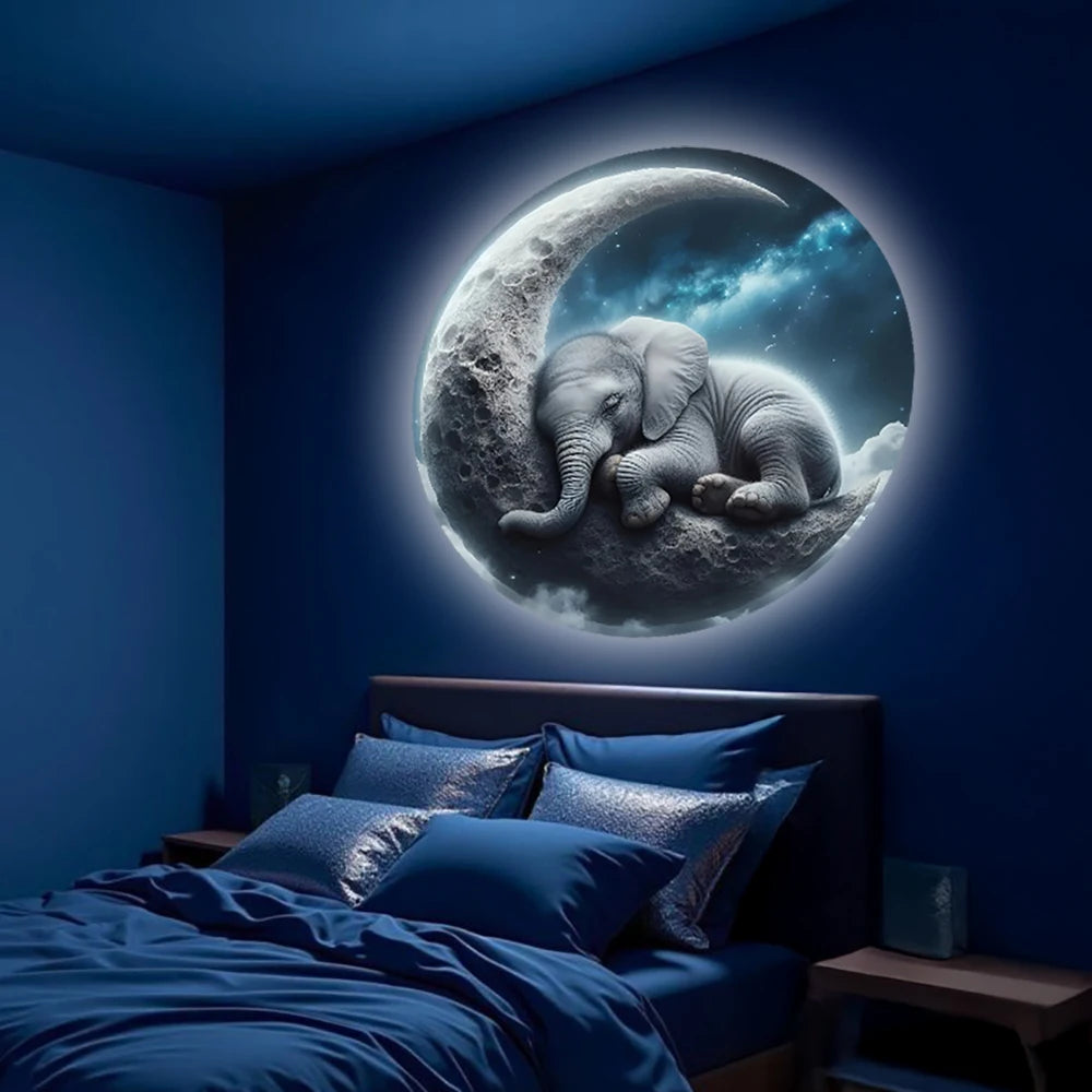 USB atmosphere night light, moon and elephant pattern, home wall projection, suitable for creating a romantic atmosphere