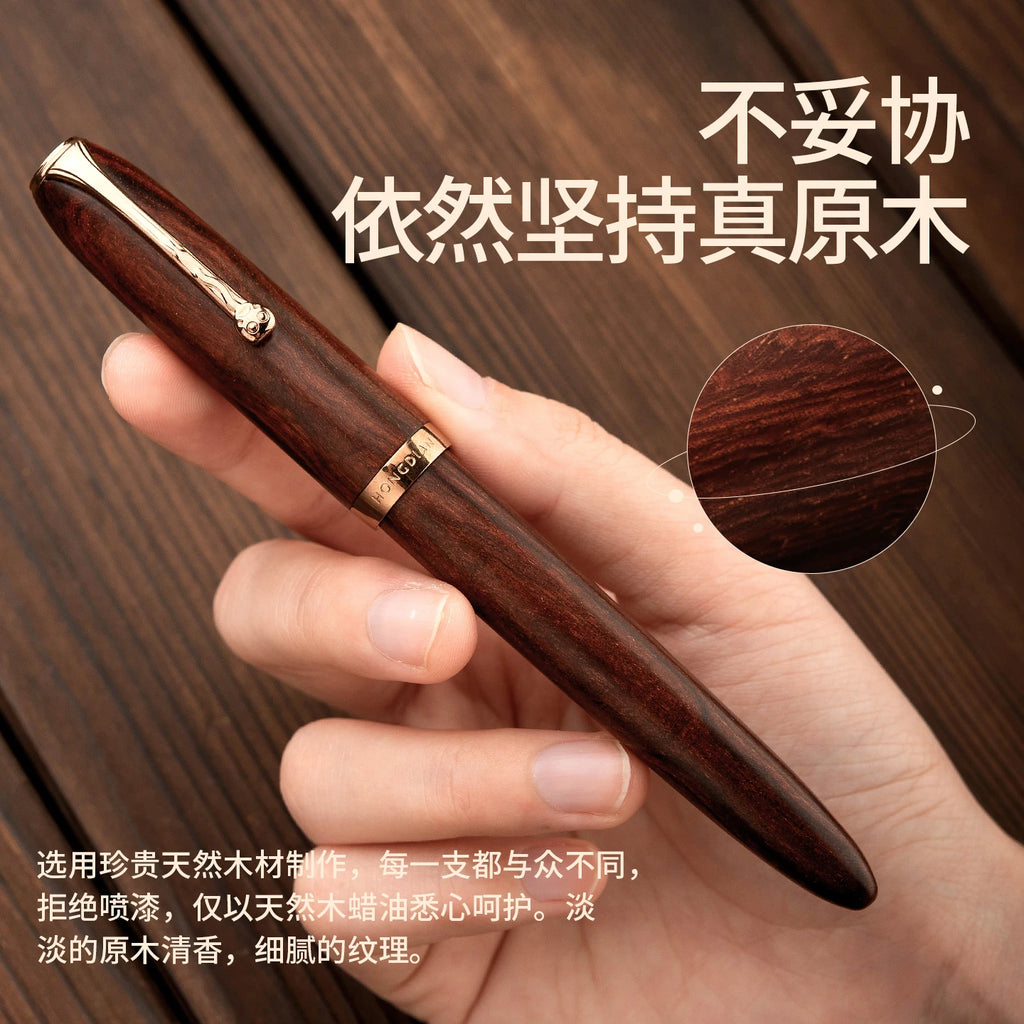 Hongdian A10 Fountain Retro Elegant Wooden Pen Business Calligraphy Office Capacity Ink Converter Cartridge Premium Gift Box