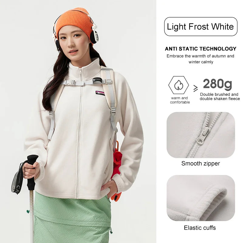 GOLDEN CAMEL Outdoor Fleece Jacket for Women Men Double-sided Polar Fleece Warm Anti-static Stand-up Collar Windproof Coat Liner