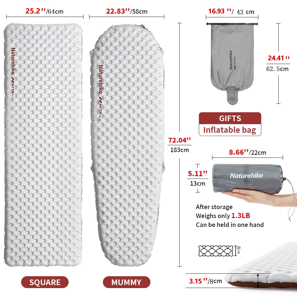 Naturehike Camping Inflatable Mattress R 5.8 Ultralight Portable Foldable Tent Sleeping Pad Outdoor Travel Hiking Beach Mat