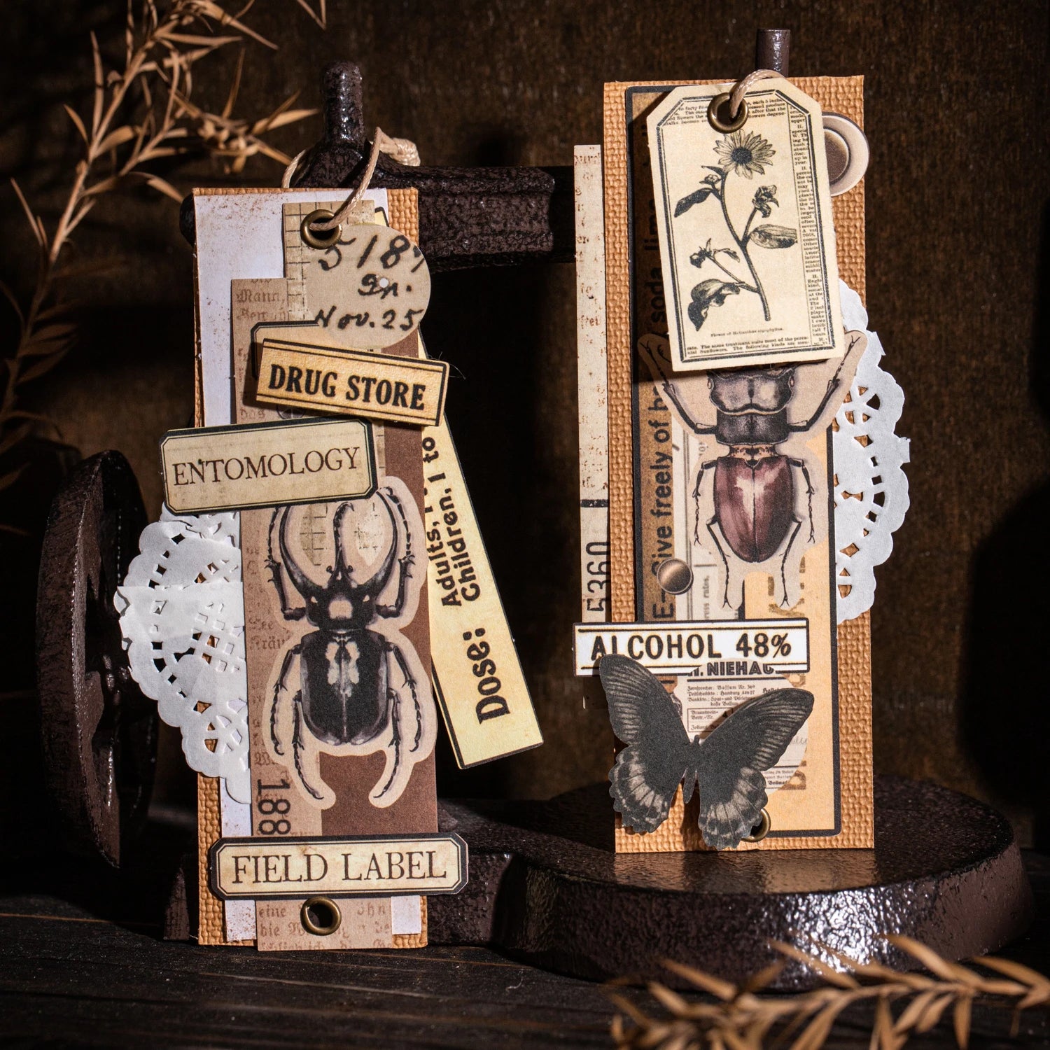 Retro Memories Series Vintage Butterfly Border Label Landscape Sticker Creative DIY Journal Material Collage Stationery