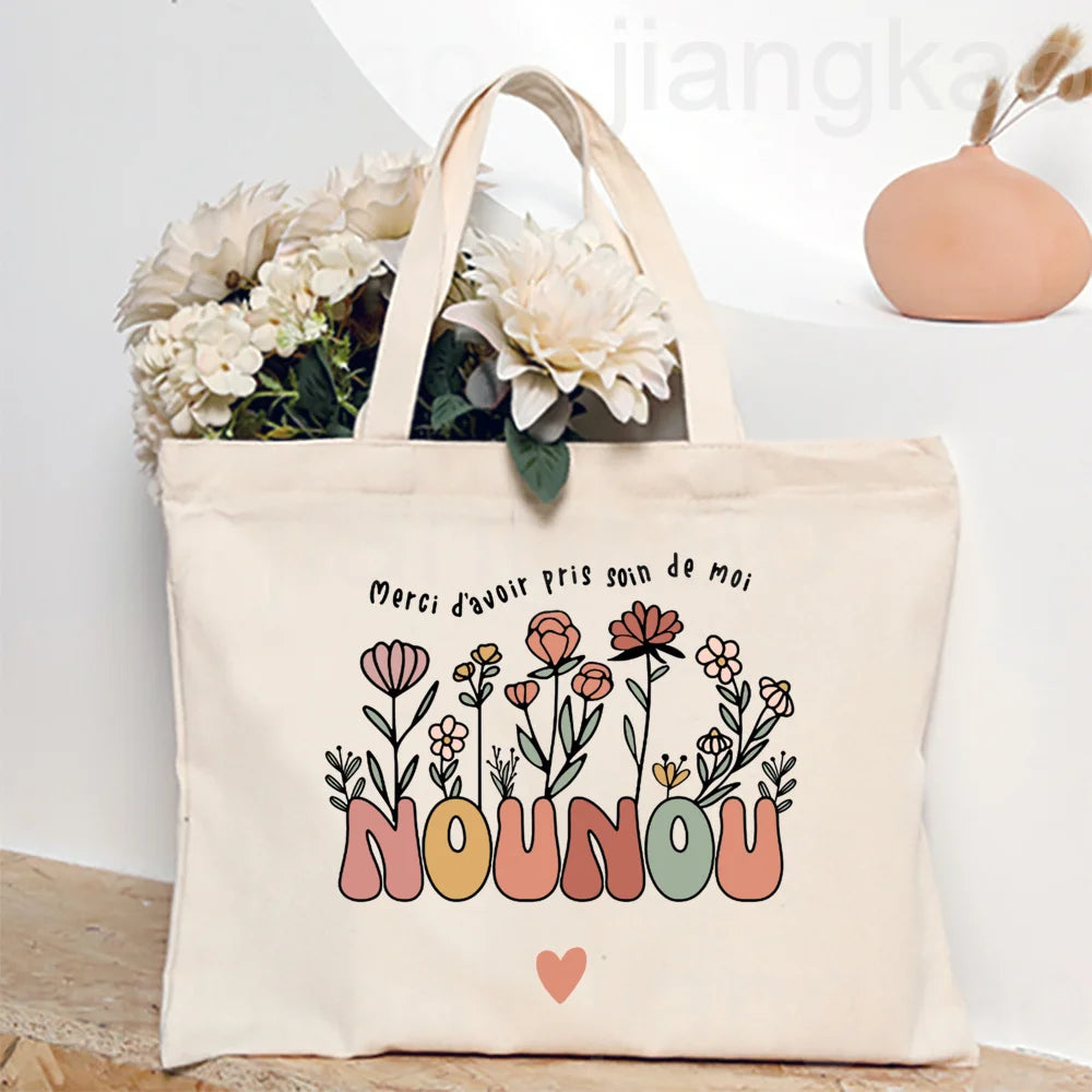 Thank You for Taking Care of Me Nanny Printed Tote Bag Female Shoulder Bag Canvas Handbags Women Shopping Bags Gift for Nounou
