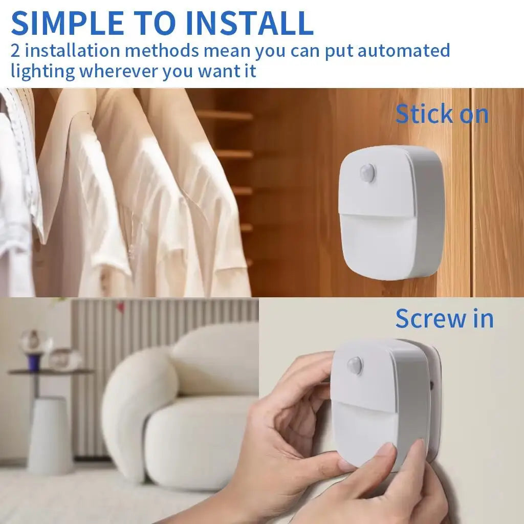 3pcs Motion Sensor Light Indoor LED Night Light Stick on Nightlight Lights for Cabinet Hallway Stair Bathroom Closet Bedroom