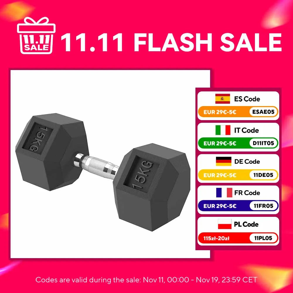 Homcom Hexagonal Dumbbell 15 kg with Black and Silver Metal Connecting Bar