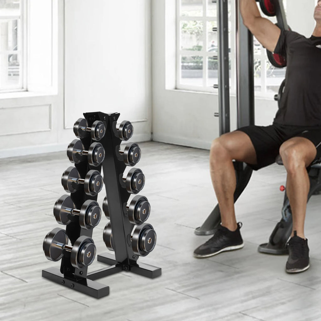 5-Tier Dumbbell Rack A-Frame Steel Dumbbell Holder Accommodate 5 Pairs Dumbbells 100kg Load-bearing Capacity for Home Gym
