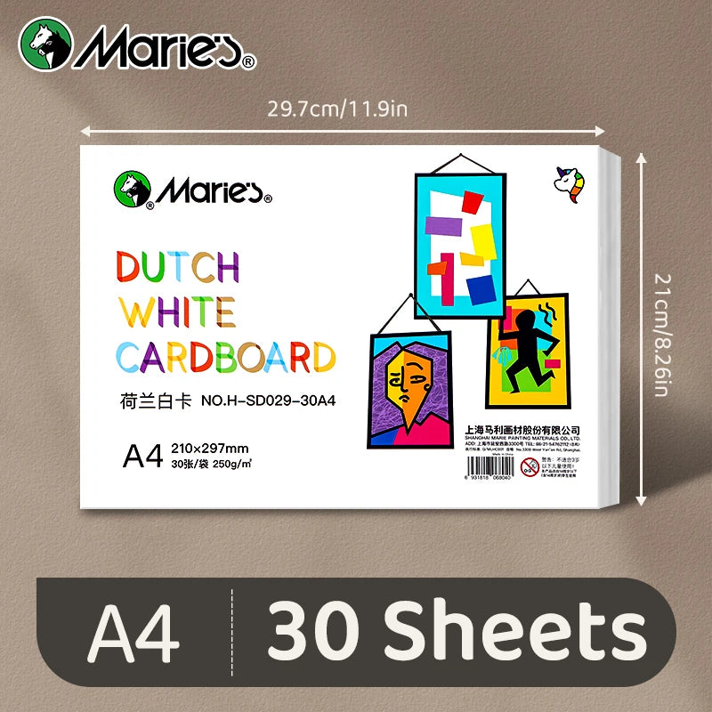 30 Sheets Marie's White Cardstock, 3 Sizes Papers, 16K/A4/8K Paintng Card Stock, Smooth Card Paper,250gsm/90 lb Heavy Card Stock