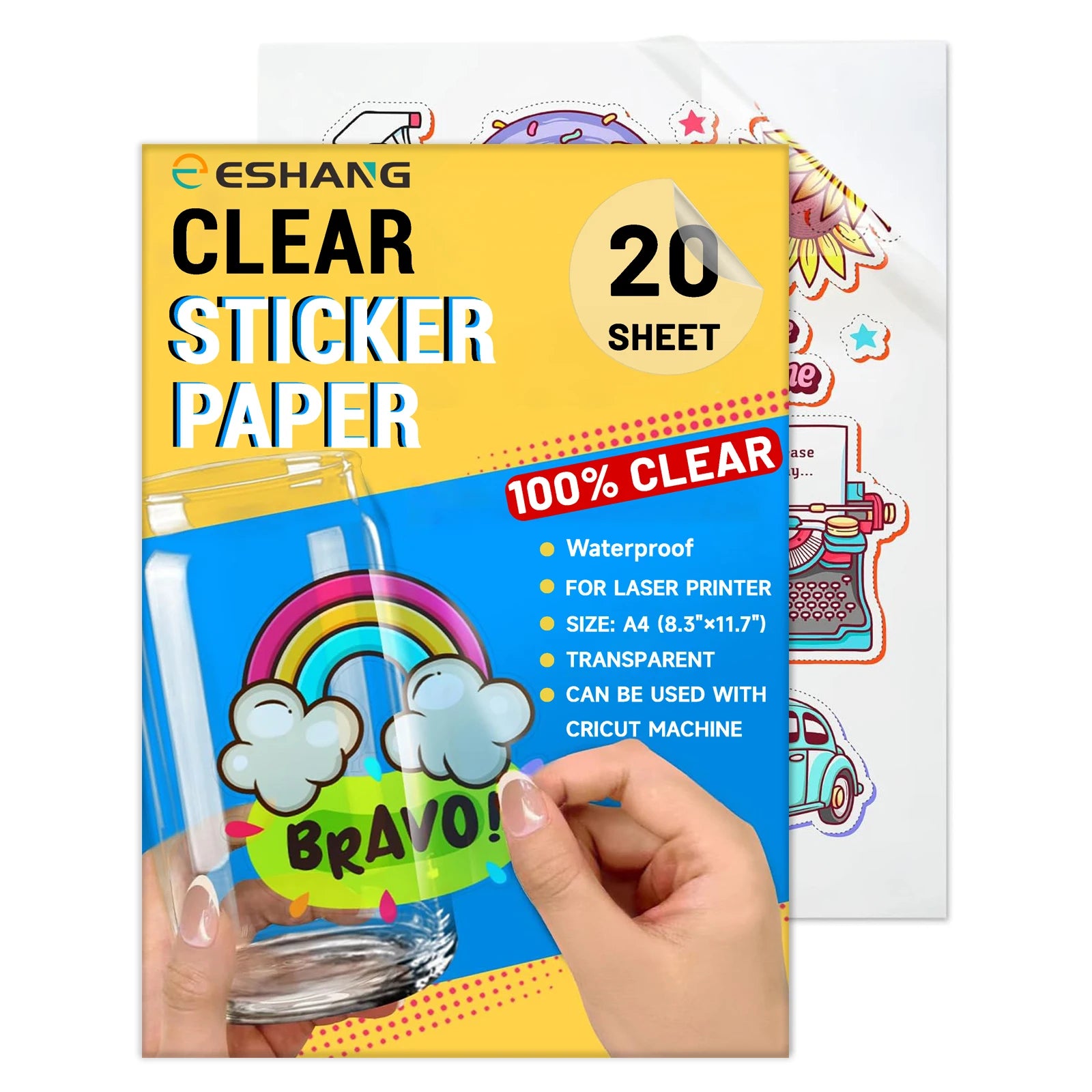 20 Sheets A4 Size Printable Clear Sticker Self-Adhesive Paper Waterproof Transparency Vinyl Sticker Only For Laser Printer