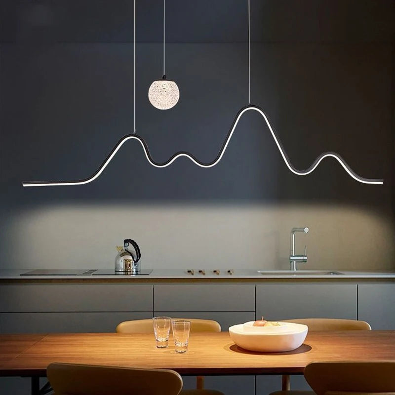 Modern Minimalist Restaurant Ceiling Chandelier Creative Wave Moon Kitchen Pendant Lamp Home Decor LED Bedroom Bar Hanging Light