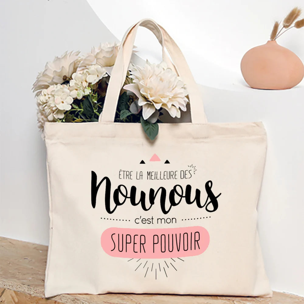 Thank You for Taking Care of Me Nanny Printed Tote Bag Female Shoulder Bag Canvas Handbags Women Shopping Bags Gift for Nounou