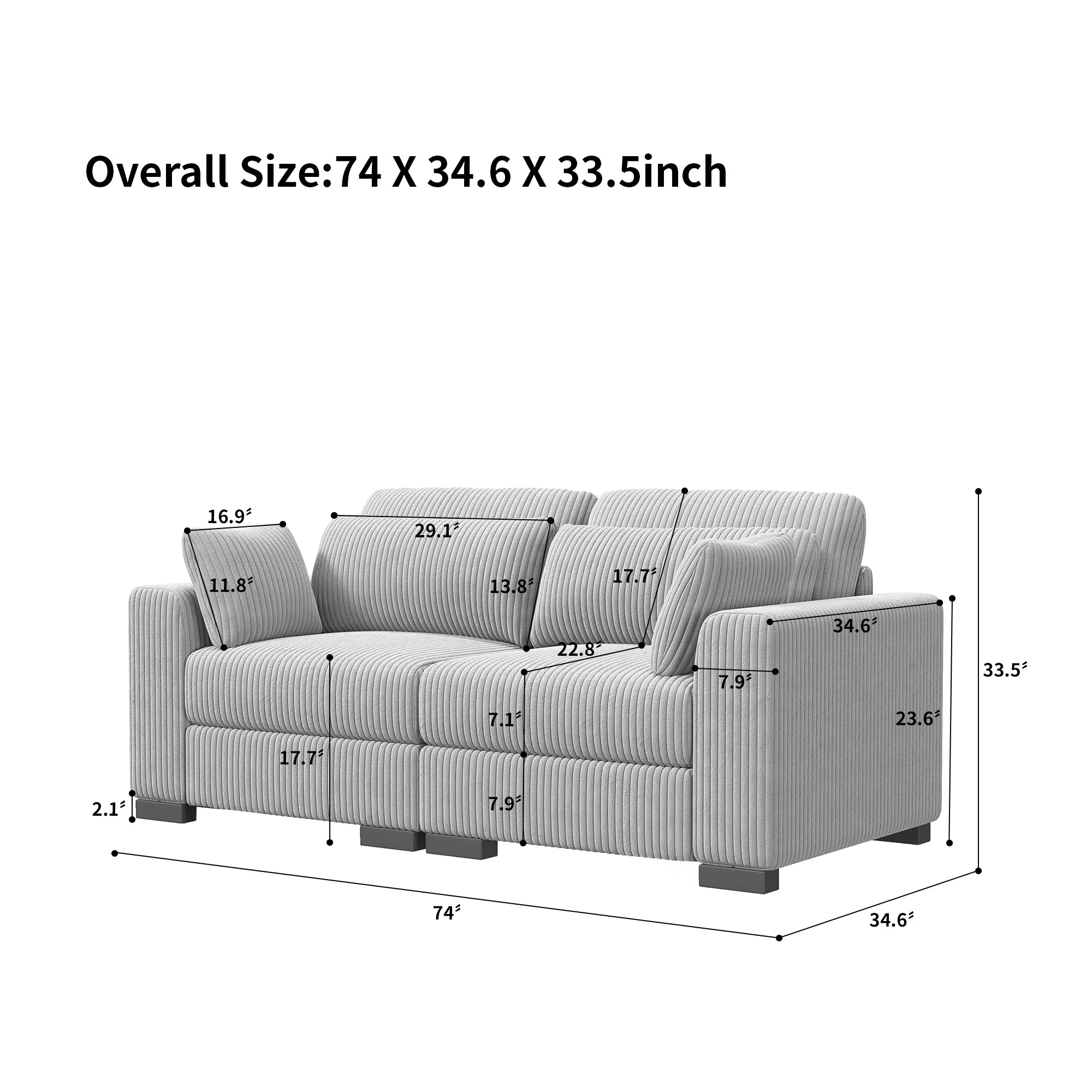Anajqaqia Modular Sofa, Living Room Sofas, Velvet Sofa with Wide Armrests, Footstool, Various Combinations, Velvet, Grey
