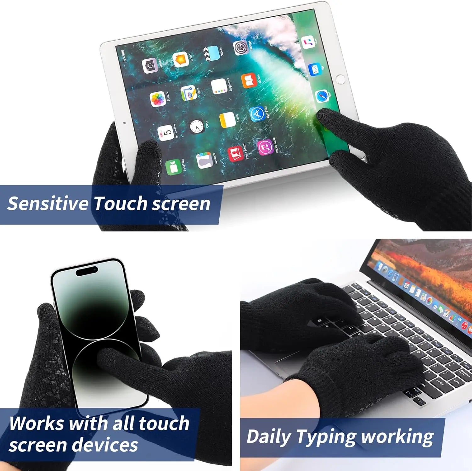 Winter Knitted Gloves Thermal Windproof Plush Warm Touchscreen Non Slip Bicycle Motorcycle Outdoor Sport Gloves