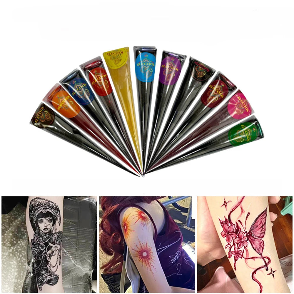 Temporary Tattoo Multicolor Body Paint Henna Cones Easy To Clean Art Cream For Body Art Diy Paint Costume Event