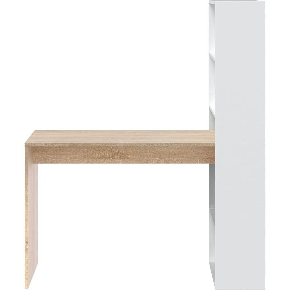 Desk with Reversible Shelf, Computer Table, Artik White and Canadian Oak, Duplo Model, Dimensions: 120 cm (W) x 53 c
