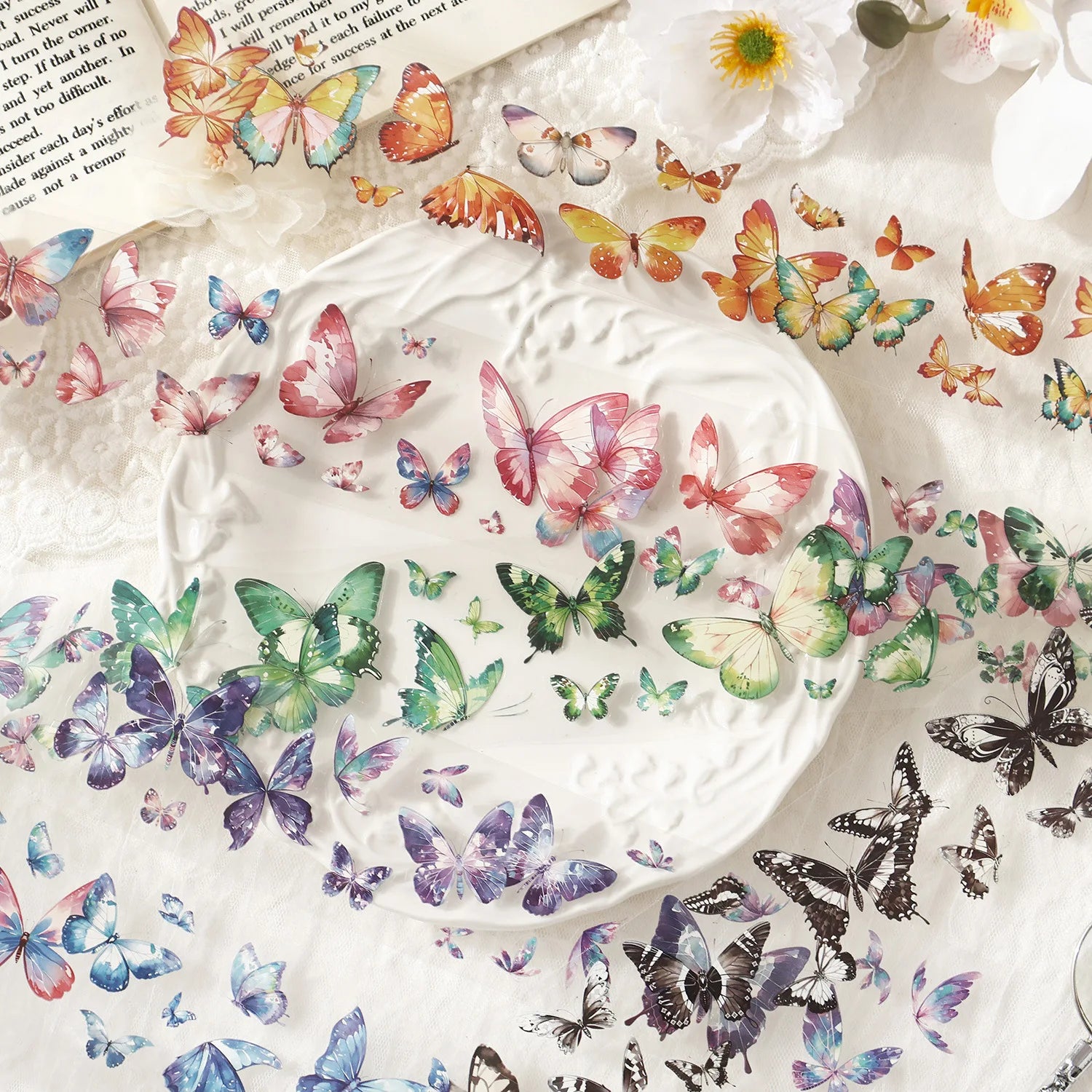 6sheets Plant Flower Decorative Sticker Large Size PET Hand Account Material Sticker Pack Scrapbook Diary Album Journal Planner