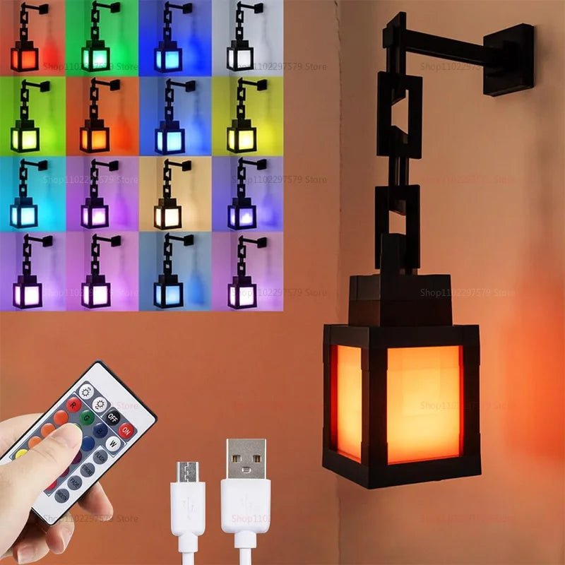 16 Color Wall Mounted Night Light Rechargeable Pixel Lantern with Remote LED Bedside Lamp for Kids Bedroom Living Room Decor