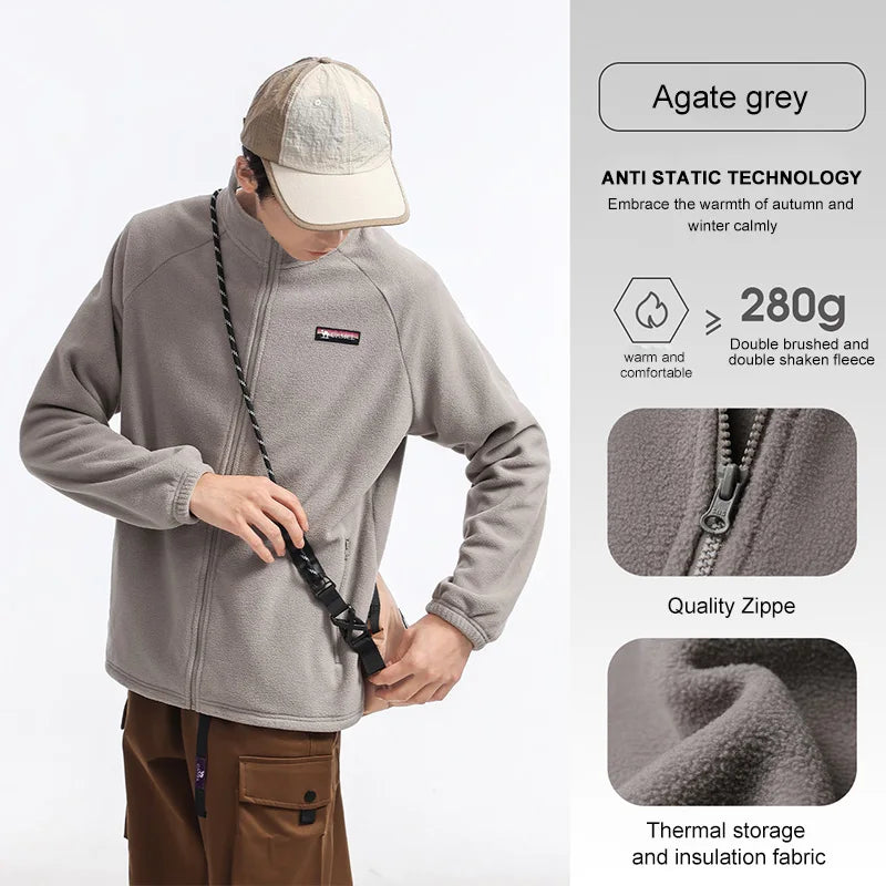 GOLDEN CAMEL Outdoor Fleece Jacket for Women Men Double-sided Polar Fleece Warm Anti-static Stand-up Collar Windproof Coat Liner