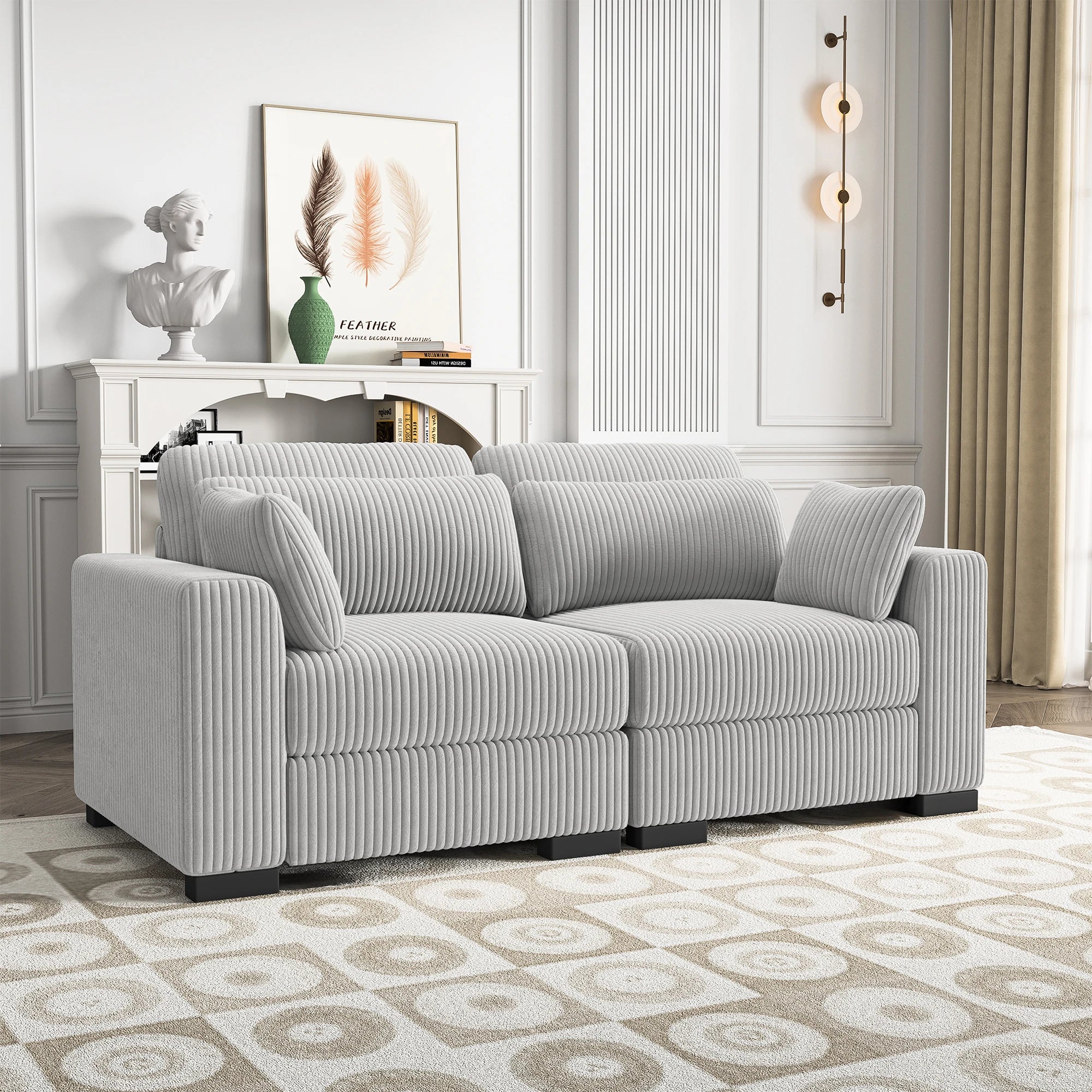 Anajqaqia Modular Sofa, Living Room Sofas, Velvet Sofa with Wide Armrests, Footstool, Various Combinations, Velvet, Grey