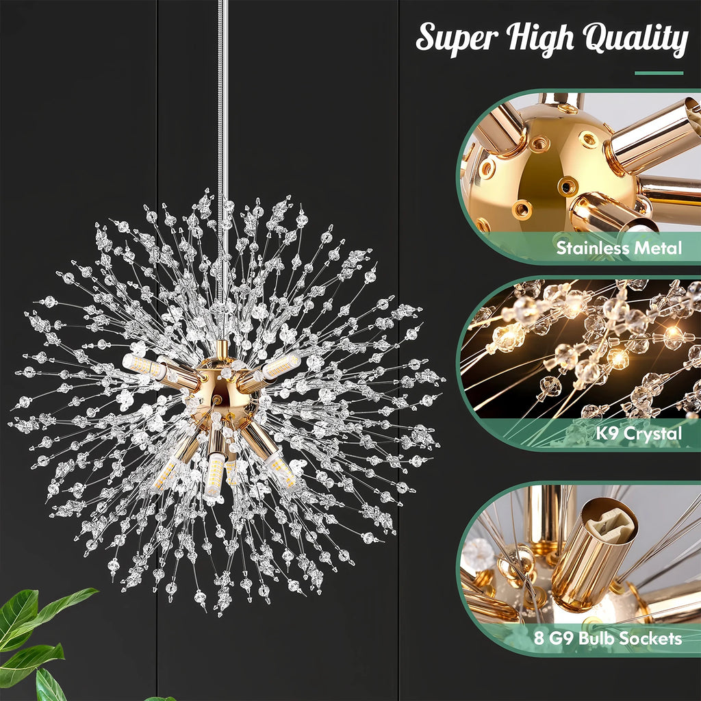 Modern LED Pendant Lights Creativity Dandelion Chandelier Home Art Crystal Lamps Living Room Dining Room Bedroom Home Decoration