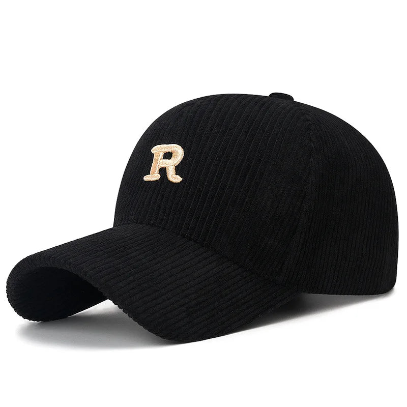 New minimalist three-dimensional letter R solid color striped baseball cap with adjustable fashion hat