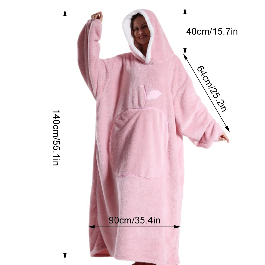 Extra Long Wearable Blankets Winter Flannel Hooded Blanket with Full Sleeves Men Women Cozy Soft Throw Adult TV Blanket