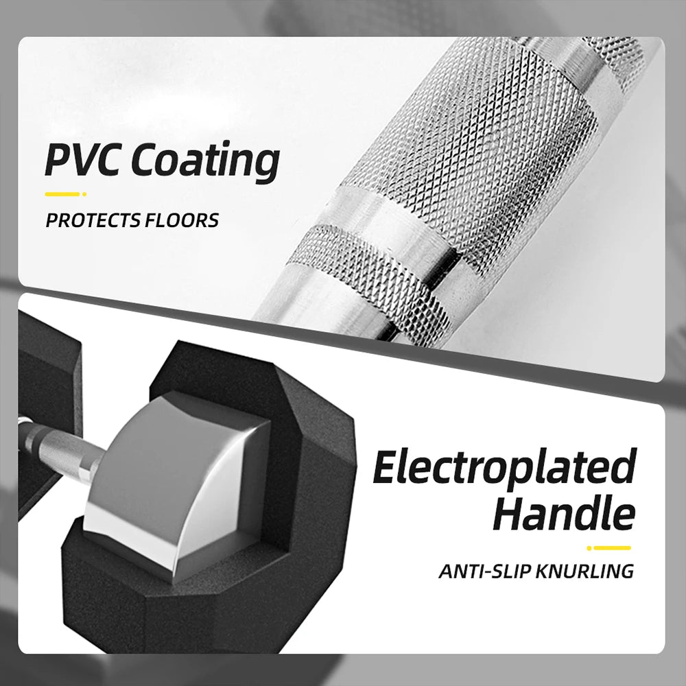 A Pair of Hexagonal Dumbbells, Pvc Coated, with a Metal Core Structure. Hexagonal Design Prevents Rolling. Available in Two Weights: 5kg and 10 Kilograms. This Fitness Equipment Is Suitable for Bodybuilding, Strength Training