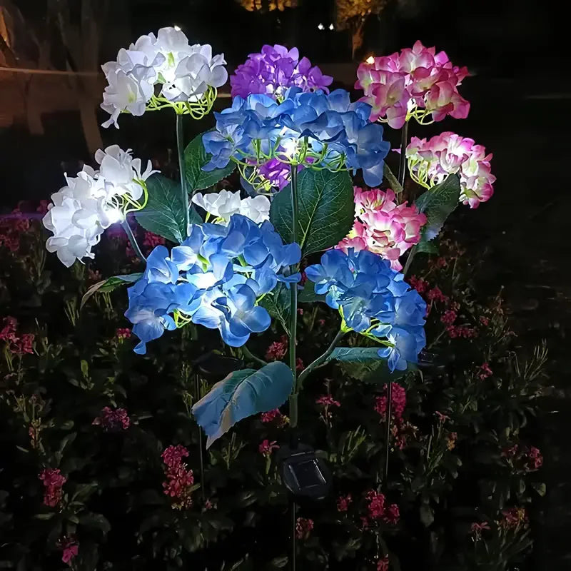 Hydrangea Flowers Lawn Light Garden Stakes Ground Lights Outdoor Decor Lamp Pathway Waterproof  Pond Floral Solar Powered Light