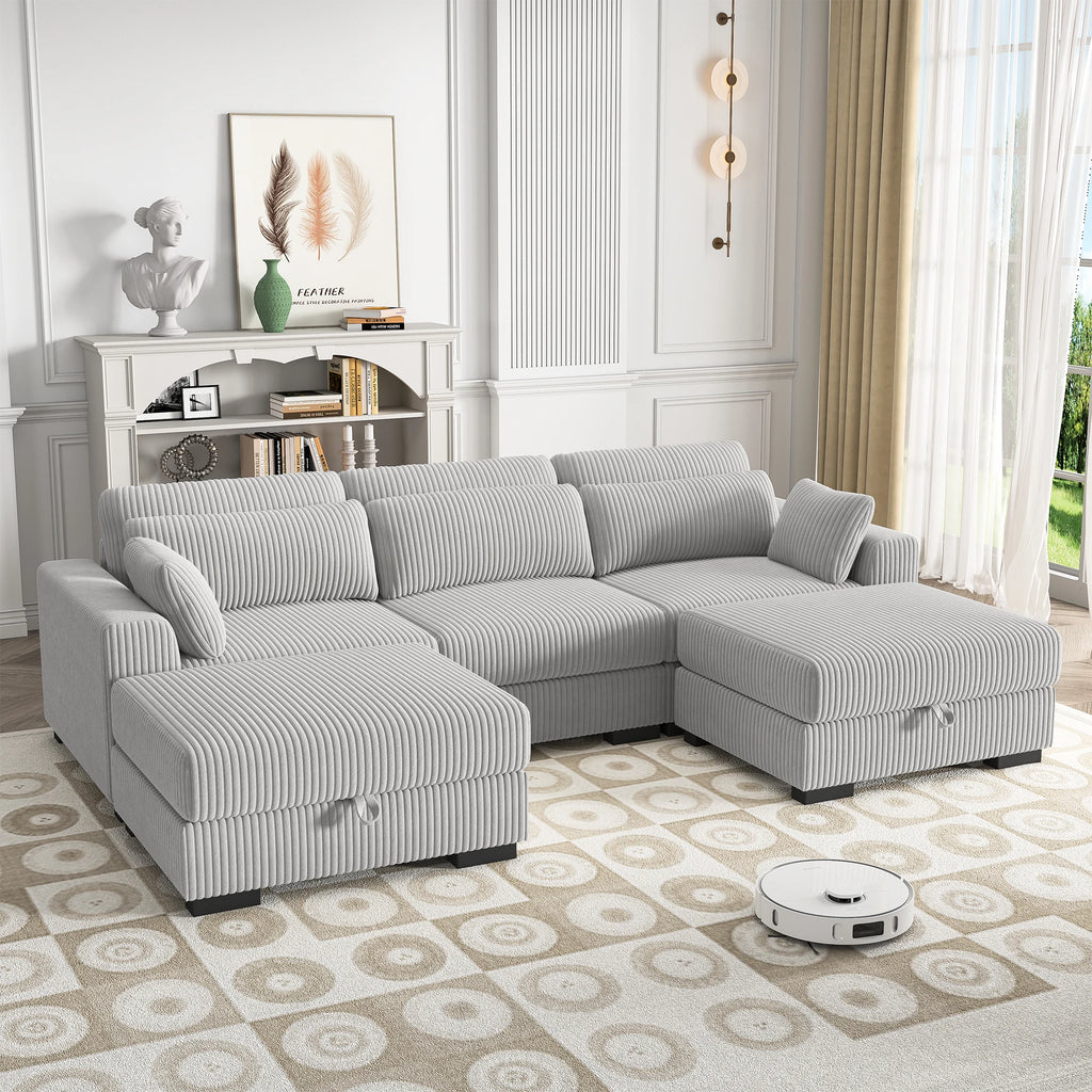 Anajqaqia Modular Sofa, Living Room Sofas, Velvet Sofa with Wide Armrests, Footstool, Various Combinations, Velvet, Grey